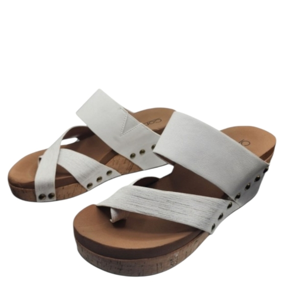 Corkys Shoes - NWOT Corkys White Metallic Wedge Sandals Size 6 Studded Platform